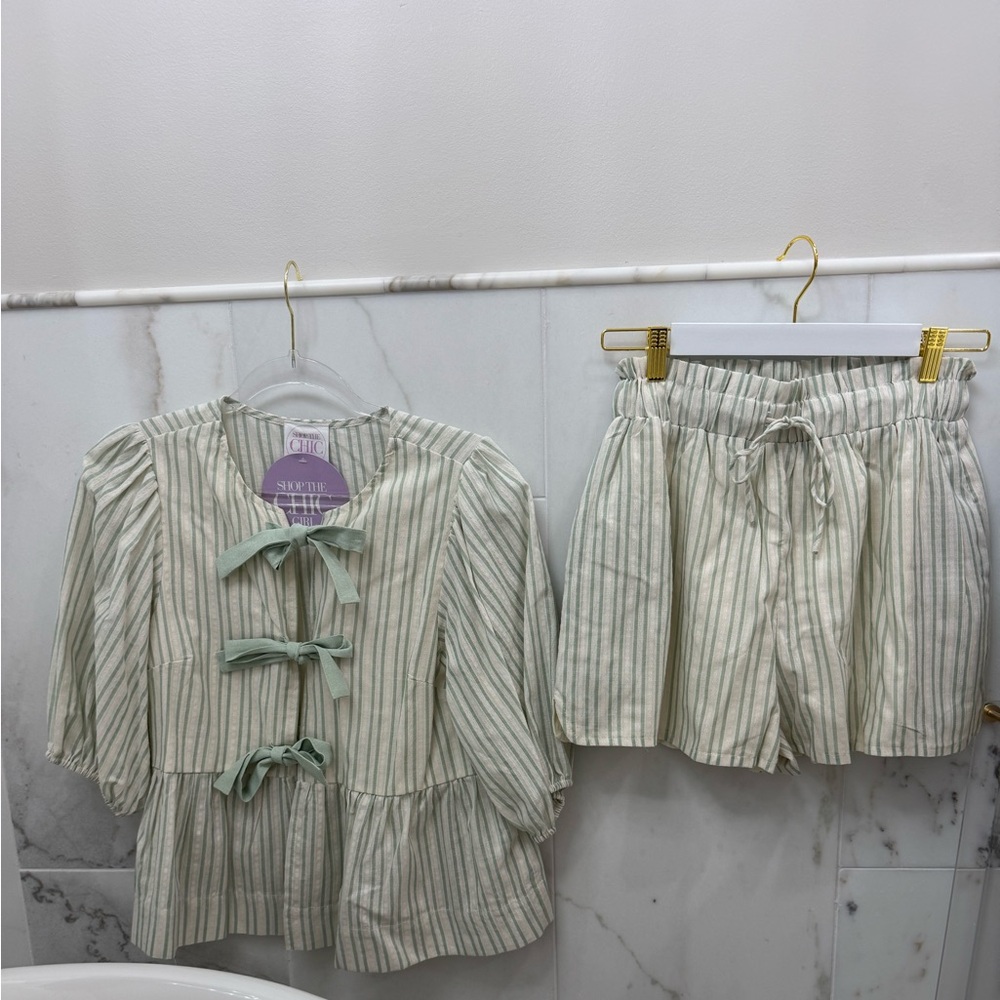 Striped Green and White Two-Piece Set